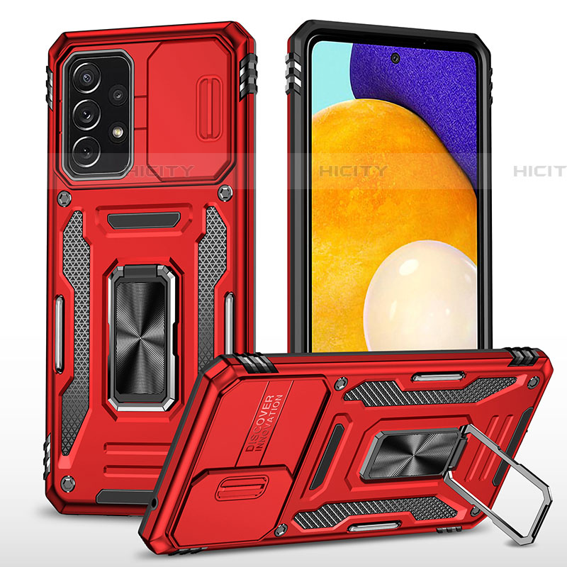 Silikon Hülle Handyhülle und Kunststoff Schutzhülle Hartschalen Tasche mit Magnetisch Fingerring Ständer MQ4 für Samsung Galaxy A52 4G groß