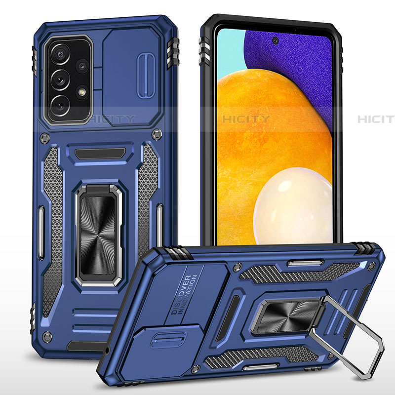 Silikon Hülle Handyhülle und Kunststoff Schutzhülle Hartschalen Tasche mit Magnetisch Fingerring Ständer MQ4 für Samsung Galaxy A52 4G Blau Plus