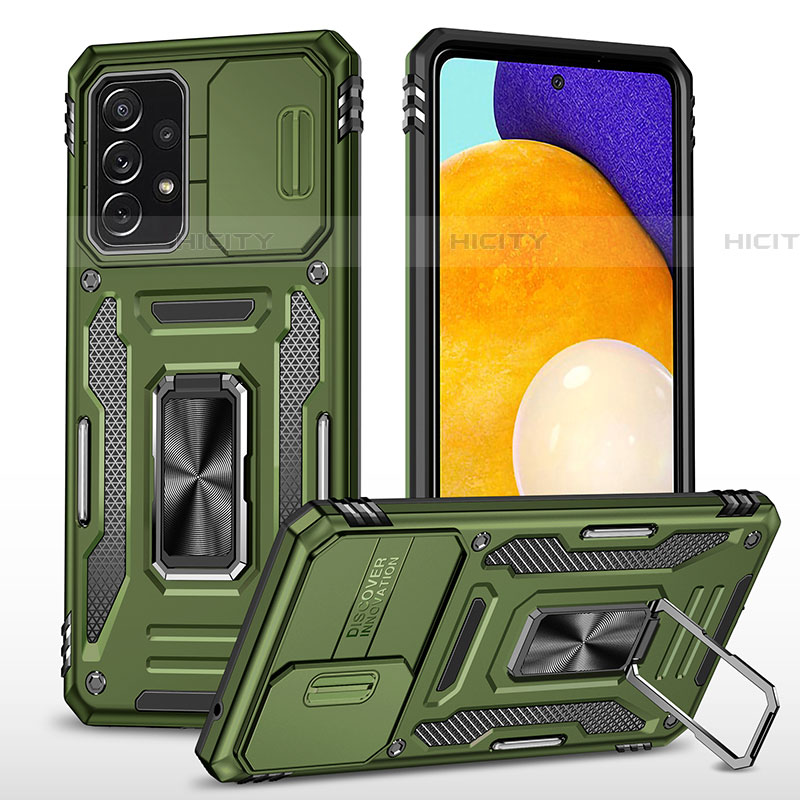 Silikon Hülle Handyhülle und Kunststoff Schutzhülle Hartschalen Tasche mit Magnetisch Fingerring Ständer MQ4 für Samsung Galaxy A52 4G Grün Plus