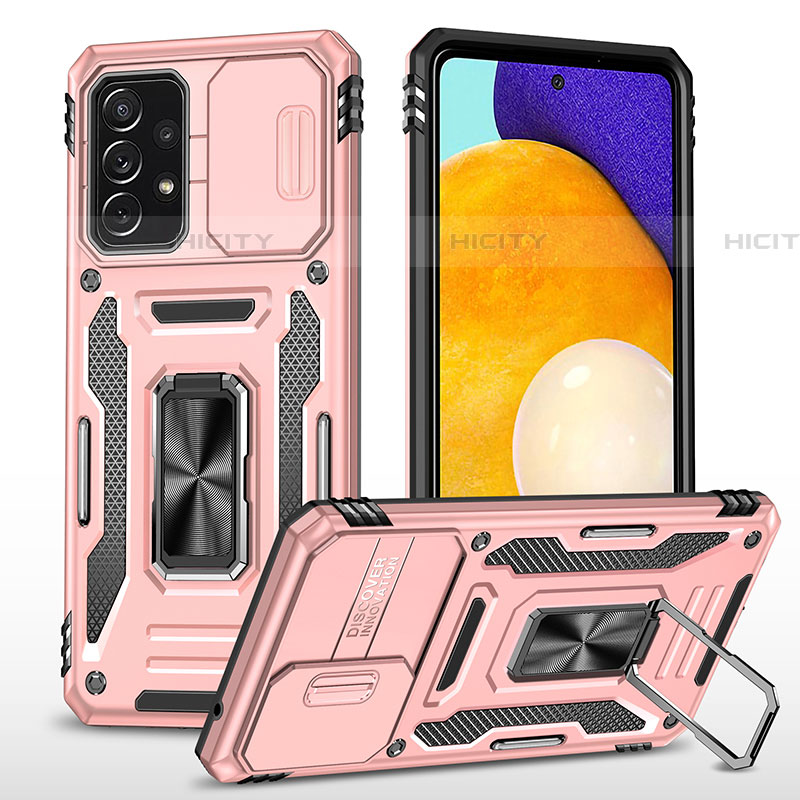 Silikon Hülle Handyhülle und Kunststoff Schutzhülle Hartschalen Tasche mit Magnetisch Fingerring Ständer MQ4 für Samsung Galaxy A52 4G Rosegold Plus