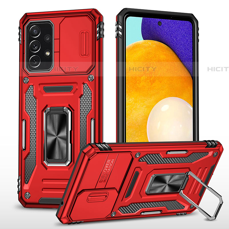 Silikon Hülle Handyhülle und Kunststoff Schutzhülle Hartschalen Tasche mit Magnetisch Fingerring Ständer MQ4 für Samsung Galaxy A52 4G Rot