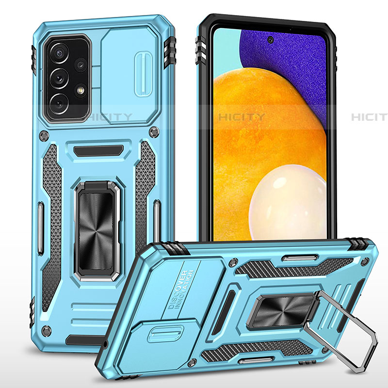 Silikon Hülle Handyhülle und Kunststoff Schutzhülle Hartschalen Tasche mit Magnetisch Fingerring Ständer MQ4 für Samsung Galaxy A52 5G groß