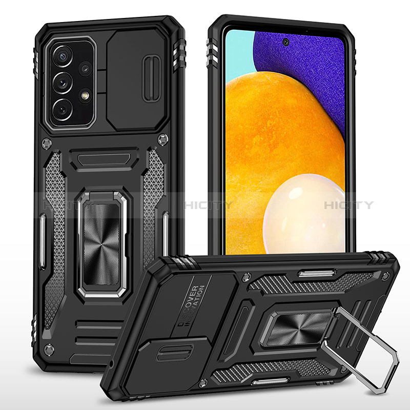 Silikon Hülle Handyhülle und Kunststoff Schutzhülle Hartschalen Tasche mit Magnetisch Fingerring Ständer MQ4 für Samsung Galaxy A52s 5G groß