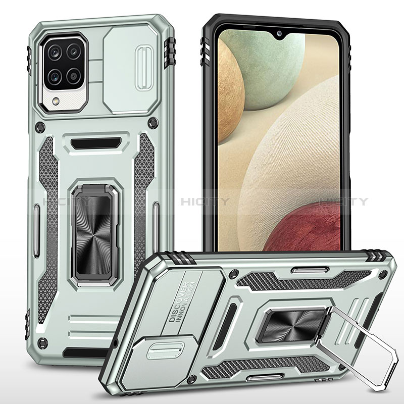 Silikon Hülle Handyhülle und Kunststoff Schutzhülle Hartschalen Tasche mit Magnetisch Fingerring Ständer MQ4 für Samsung Galaxy F12 groß