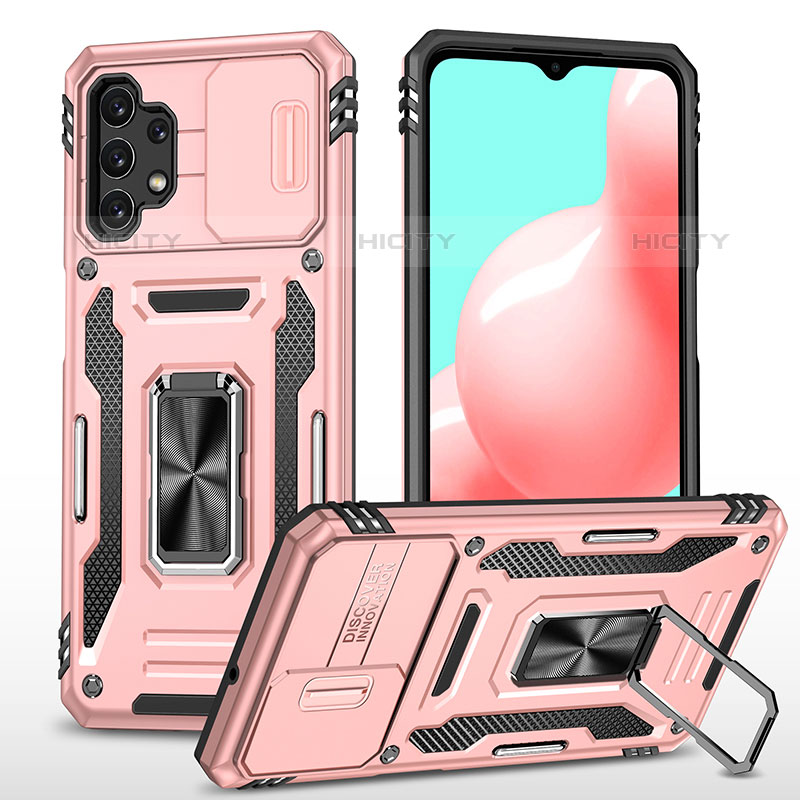 Silikon Hülle Handyhülle und Kunststoff Schutzhülle Hartschalen Tasche mit Magnetisch Fingerring Ständer MQ4 für Samsung Galaxy M32 5G Rosegold