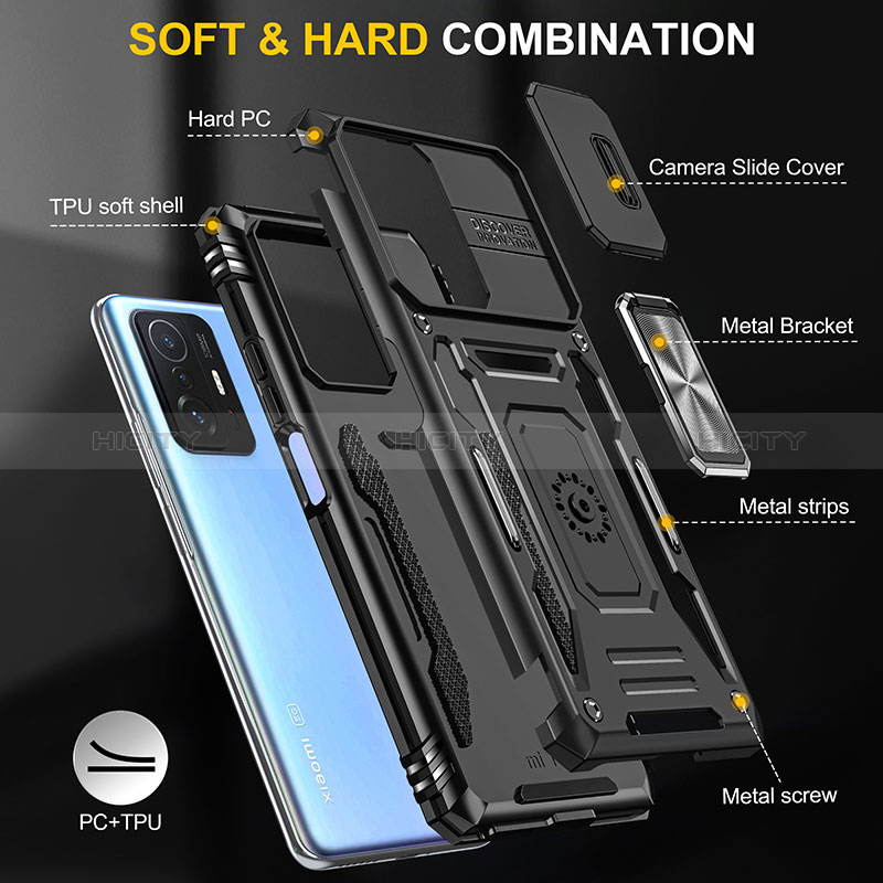Silikon Hülle Handyhülle und Kunststoff Schutzhülle Hartschalen Tasche mit Magnetisch Fingerring Ständer MQ4 für Xiaomi Mi 11T 5G groß