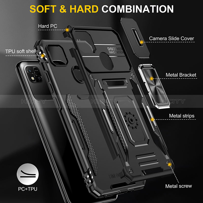 Silikon Hülle Handyhülle und Kunststoff Schutzhülle Hartschalen Tasche mit Magnetisch Fingerring Ständer MQ4 für Xiaomi POCO C3