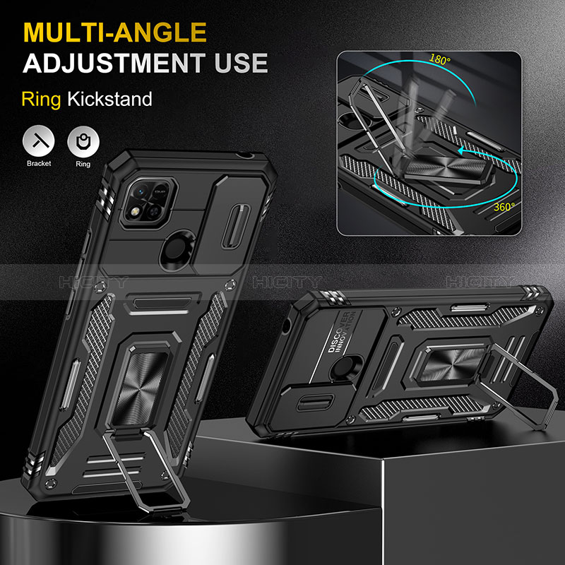 Silikon Hülle Handyhülle und Kunststoff Schutzhülle Hartschalen Tasche mit Magnetisch Fingerring Ständer MQ4 für Xiaomi POCO C31 groß