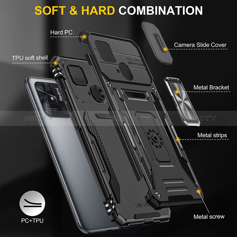 Silikon Hülle Handyhülle und Kunststoff Schutzhülle Hartschalen Tasche mit Magnetisch Fingerring Ständer MQ4 für Xiaomi Redmi 10C 4G groß
