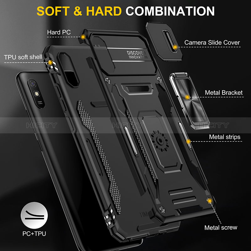 Silikon Hülle Handyhülle und Kunststoff Schutzhülle Hartschalen Tasche mit Magnetisch Fingerring Ständer MQ4 für Xiaomi Redmi 9AT groß