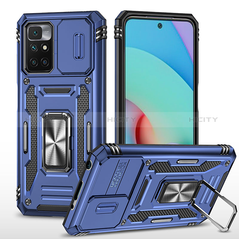 Silikon Hülle Handyhülle und Kunststoff Schutzhülle Hartschalen Tasche mit Magnetisch Fingerring Ständer MQ4 für Xiaomi Redmi Note 11 4G (2021) Blau Plus