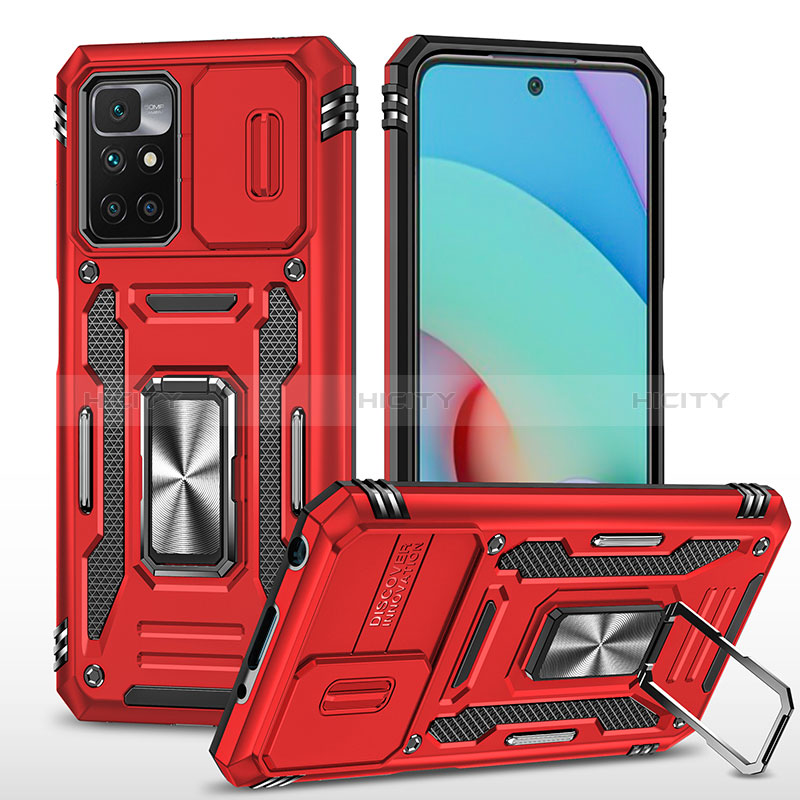 Silikon Hülle Handyhülle und Kunststoff Schutzhülle Hartschalen Tasche mit Magnetisch Fingerring Ständer MQ4 für Xiaomi Redmi Note 11 4G (2021) Rot Plus