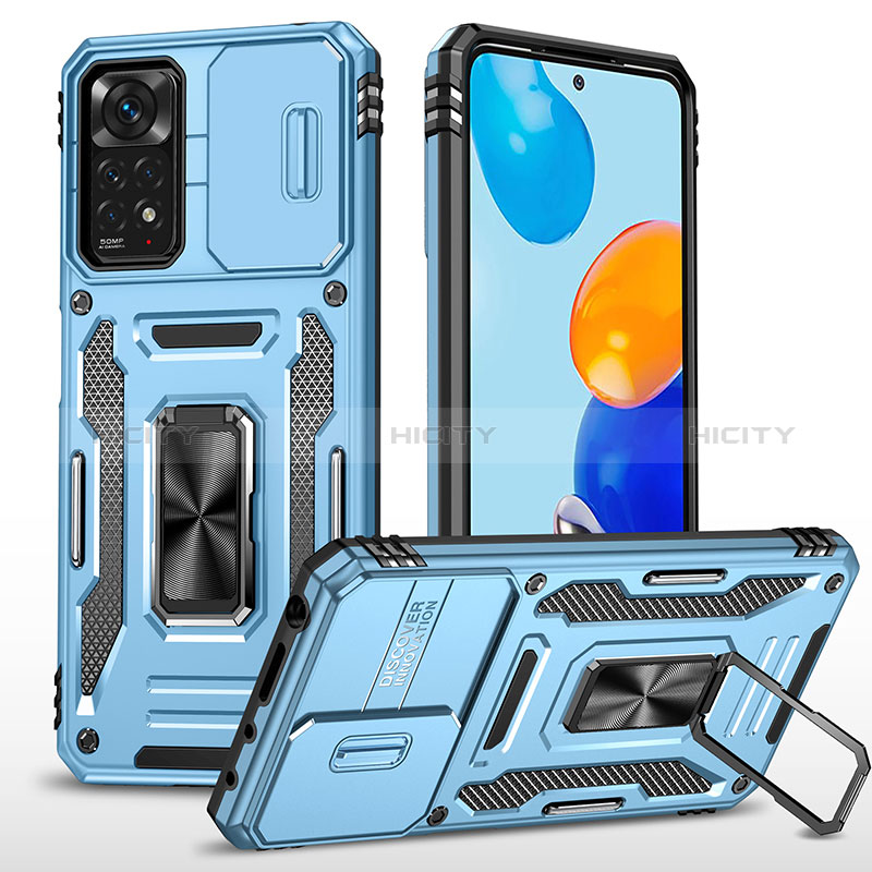 Silikon Hülle Handyhülle und Kunststoff Schutzhülle Hartschalen Tasche mit Magnetisch Fingerring Ständer MQ4 für Xiaomi Redmi Note 11 Pro 4G