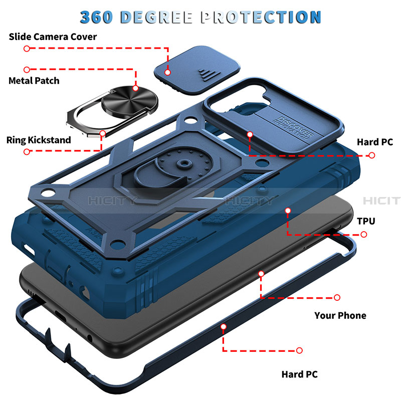 Silikon Hülle Handyhülle und Kunststoff Schutzhülle Hartschalen Tasche mit Magnetisch Fingerring Ständer MQ5 für Samsung Galaxy A32 4G