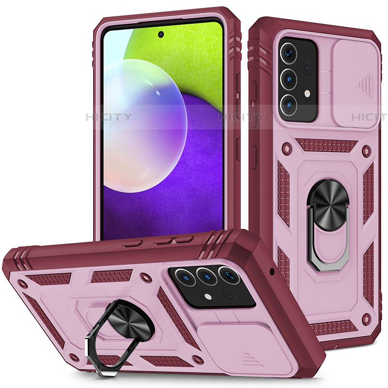 Silikon Hülle Handyhülle und Kunststoff Schutzhülle Hartschalen Tasche mit Magnetisch Fingerring Ständer MQ5 für Samsung Galaxy A52 4G Pink