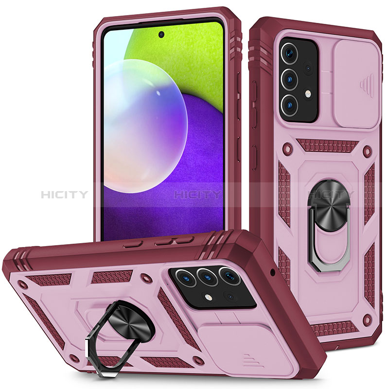 Silikon Hülle Handyhülle und Kunststoff Schutzhülle Hartschalen Tasche mit Magnetisch Fingerring Ständer MQ5 für Samsung Galaxy A52s 5G Pink