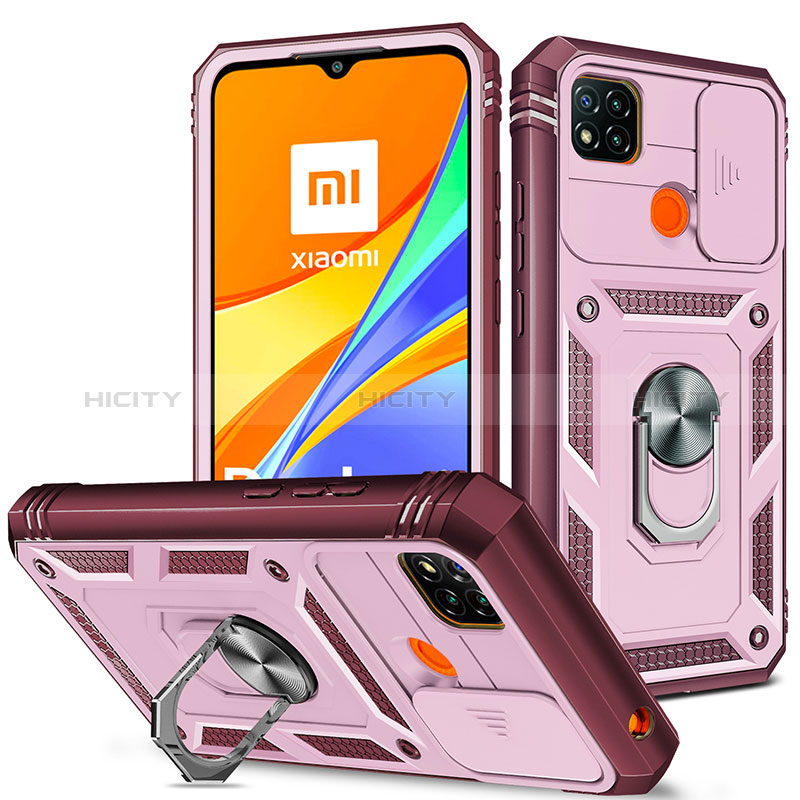 Silikon Hülle Handyhülle und Kunststoff Schutzhülle Hartschalen Tasche mit Magnetisch Fingerring Ständer MQ5 für Xiaomi POCO C31 Rosa