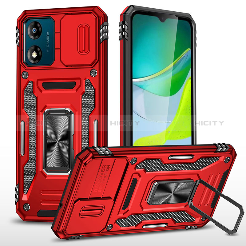 Silikon Hülle Handyhülle und Kunststoff Schutzhülle Hartschalen Tasche mit Magnetisch Fingerring Ständer MQ6 für Motorola Moto E13 Rot