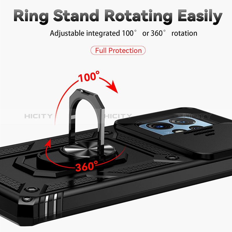 Silikon Hülle Handyhülle und Kunststoff Schutzhülle Hartschalen Tasche mit Magnetisch Fingerring Ständer MQ6 für Motorola Moto Edge Plus (2023) 5G