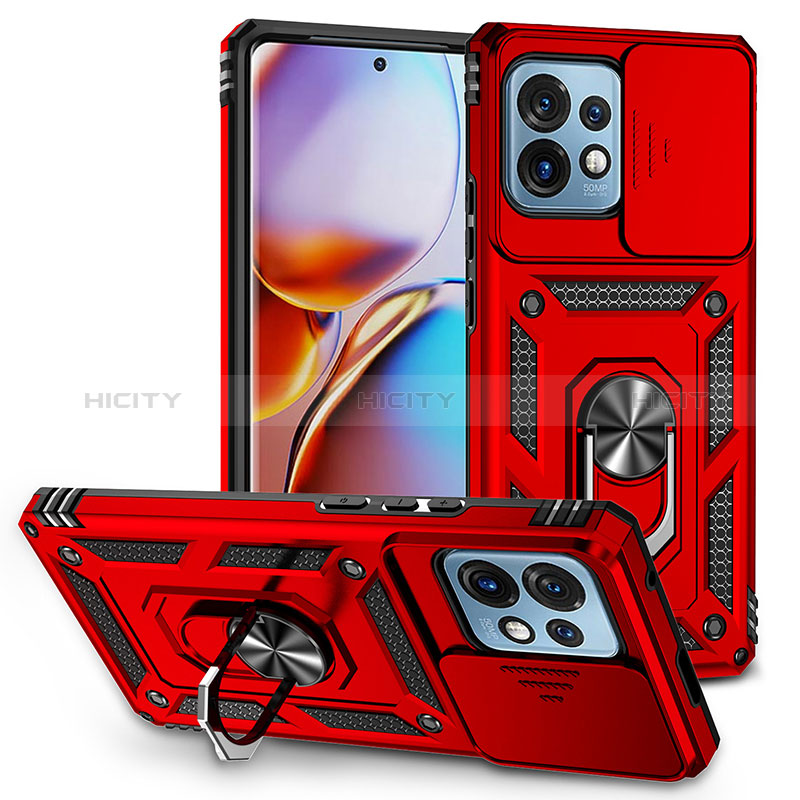 Silikon Hülle Handyhülle und Kunststoff Schutzhülle Hartschalen Tasche mit Magnetisch Fingerring Ständer MQ6 für Motorola Moto Edge Plus (2023) 5G Rot Plus