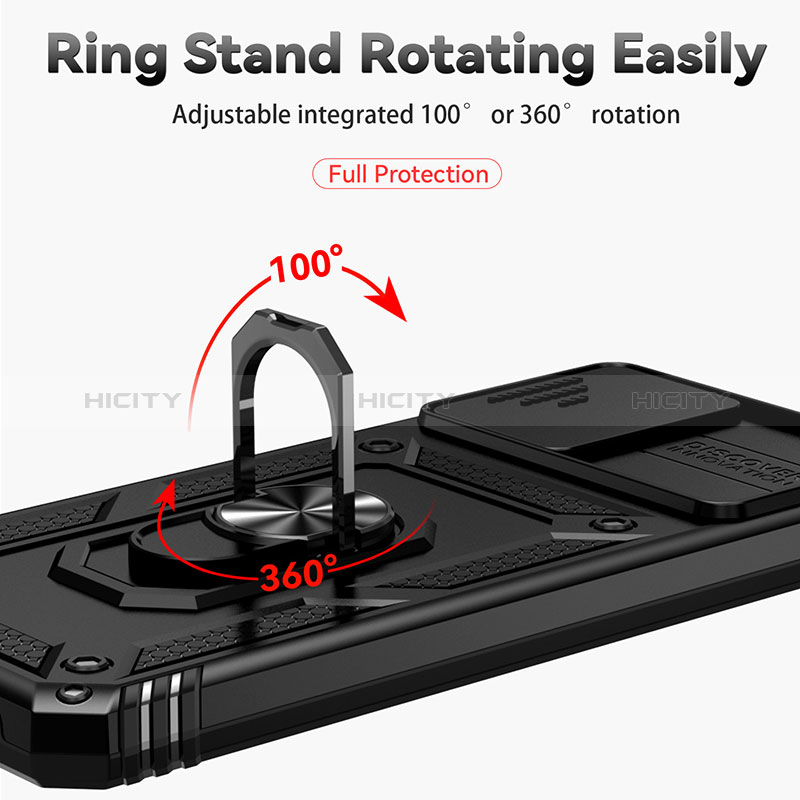 Silikon Hülle Handyhülle und Kunststoff Schutzhülle Hartschalen Tasche mit Magnetisch Fingerring Ständer MQ6 für Motorola Moto G 5G (2023)