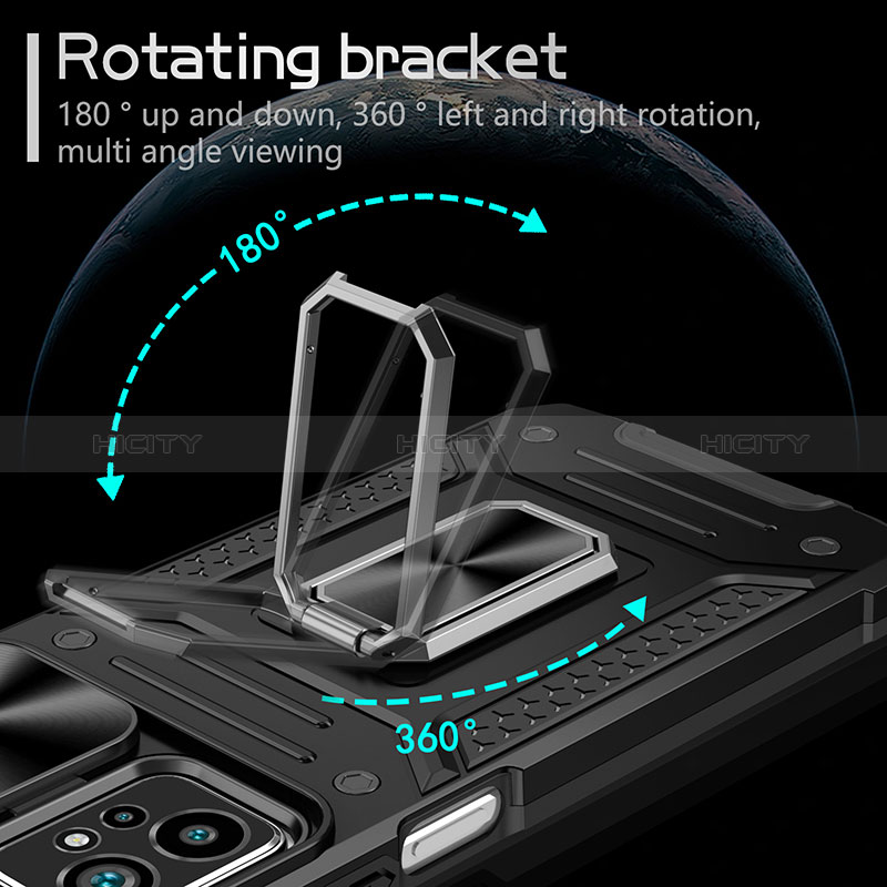 Silikon Hülle Handyhülle und Kunststoff Schutzhülle Hartschalen Tasche mit Magnetisch Fingerring Ständer MQ6 für Motorola Moto G Power 5G (2023) groß