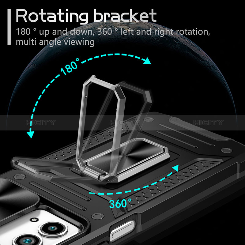 Silikon Hülle Handyhülle und Kunststoff Schutzhülle Hartschalen Tasche mit Magnetisch Fingerring Ständer MQ6 für Motorola Moto G Stylus (2023) 4G groß