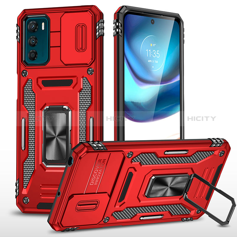 Silikon Hülle Handyhülle und Kunststoff Schutzhülle Hartschalen Tasche mit Magnetisch Fingerring Ständer MQ6 für Motorola Moto G42 groß