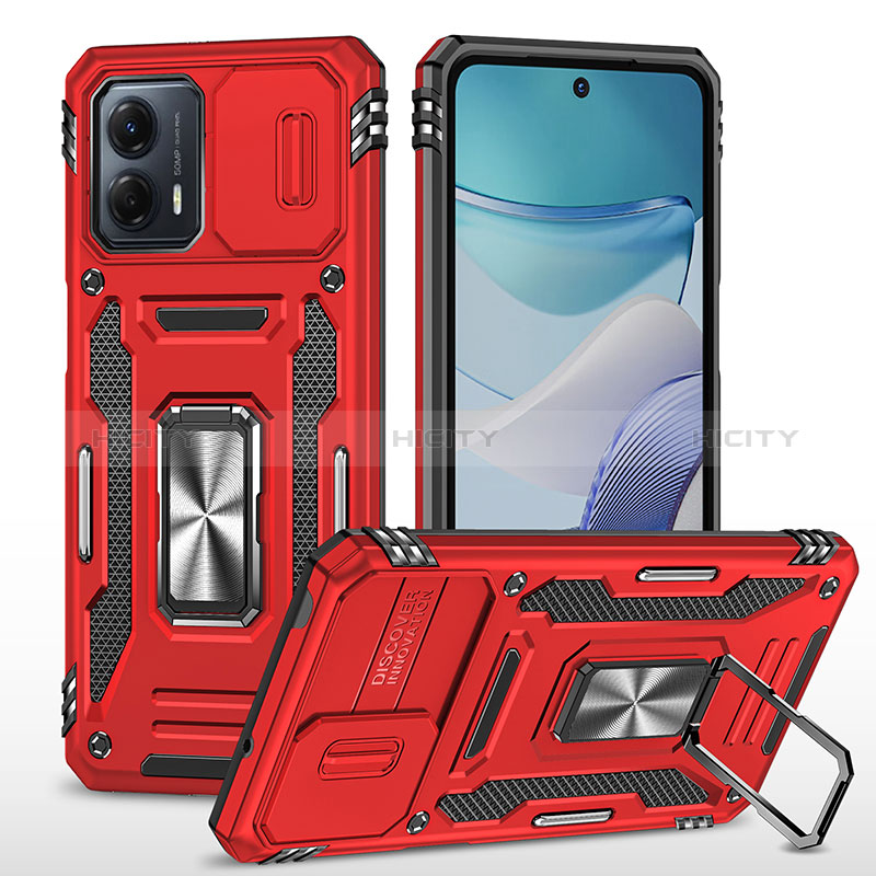 Silikon Hülle Handyhülle und Kunststoff Schutzhülle Hartschalen Tasche mit Magnetisch Fingerring Ständer MQ6 für Motorola Moto G53y 5G Rot