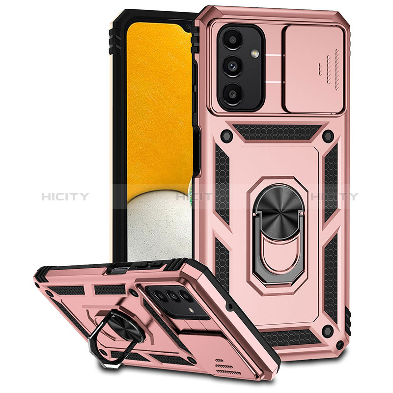 Silikon Hülle Handyhülle und Kunststoff Schutzhülle Hartschalen Tasche mit Magnetisch Fingerring Ständer MQ6 für Samsung Galaxy A04s Rosegold