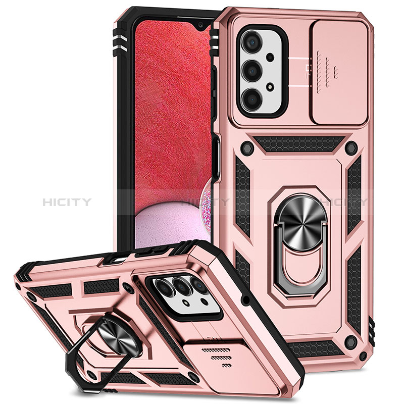 Silikon Hülle Handyhülle und Kunststoff Schutzhülle Hartschalen Tasche mit Magnetisch Fingerring Ständer MQ6 für Samsung Galaxy A13 4G Rosegold