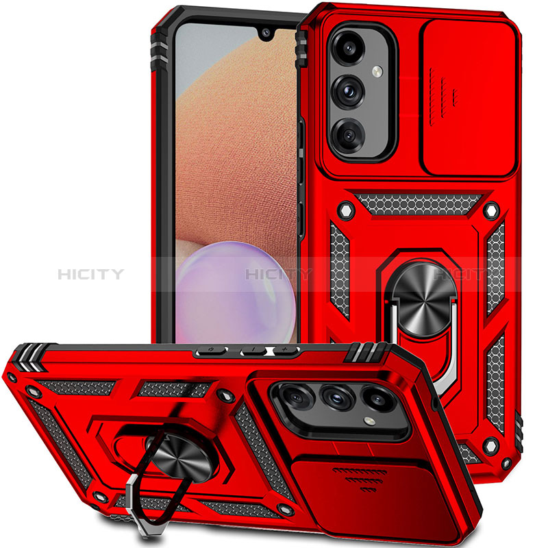 Silikon Hülle Handyhülle und Kunststoff Schutzhülle Hartschalen Tasche mit Magnetisch Fingerring Ständer MQ6 für Samsung Galaxy A34 5G Rot