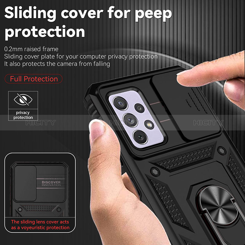 Silikon Hülle Handyhülle und Kunststoff Schutzhülle Hartschalen Tasche mit Magnetisch Fingerring Ständer MQ6 für Samsung Galaxy A52 4G