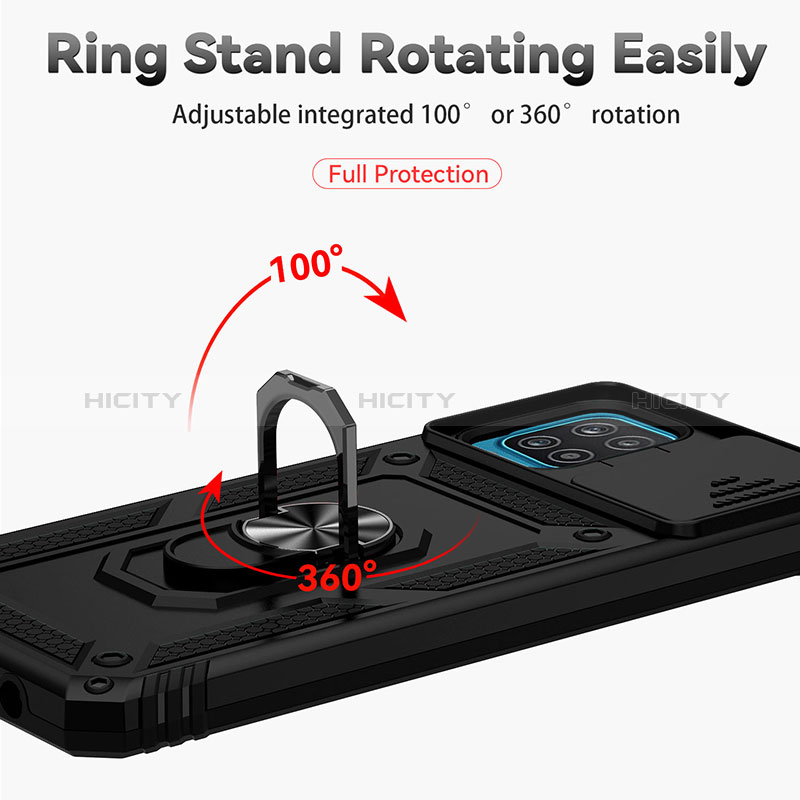 Silikon Hülle Handyhülle und Kunststoff Schutzhülle Hartschalen Tasche mit Magnetisch Fingerring Ständer MQ6 für Samsung Galaxy F12