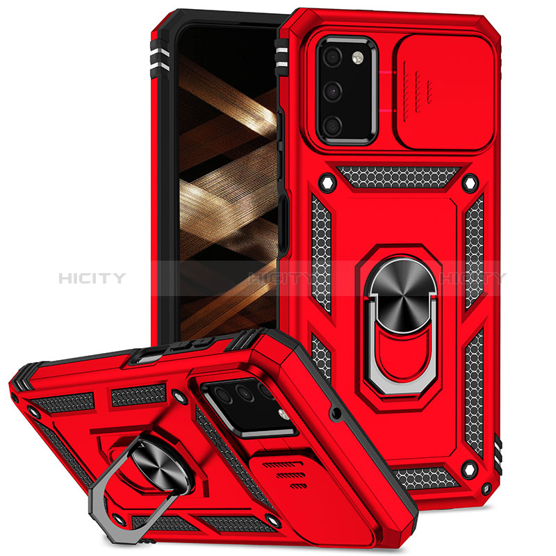 Silikon Hülle Handyhülle und Kunststoff Schutzhülle Hartschalen Tasche mit Magnetisch Fingerring Ständer MQ6 für Samsung Galaxy M02s Rot Plus