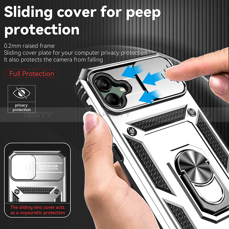 Silikon Hülle Handyhülle und Kunststoff Schutzhülle Hartschalen Tasche mit Magnetisch Fingerring Ständer MQ6 für Samsung Galaxy M04