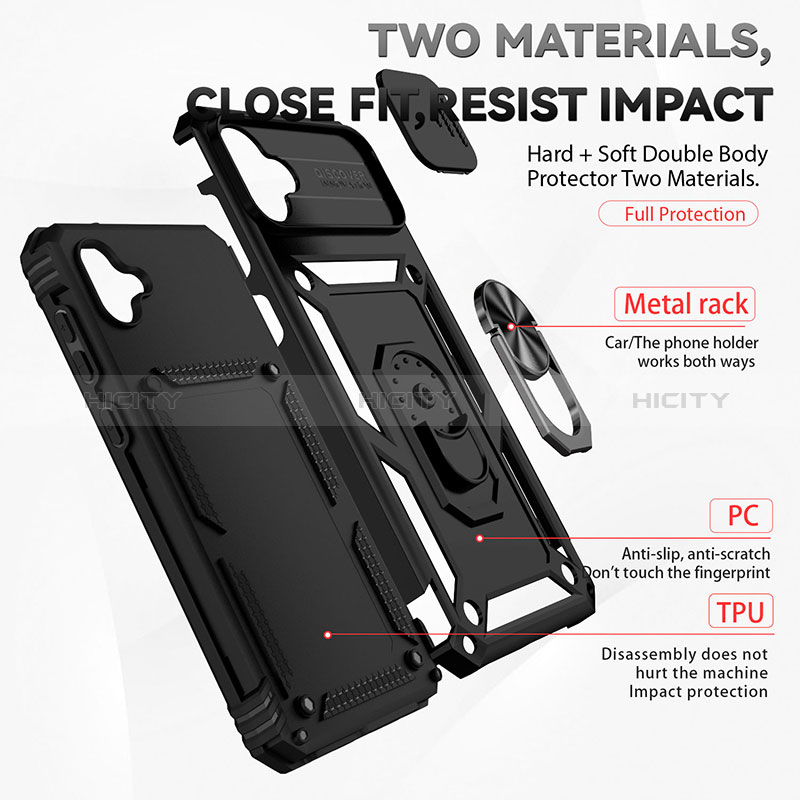 Silikon Hülle Handyhülle und Kunststoff Schutzhülle Hartschalen Tasche mit Magnetisch Fingerring Ständer MQ6 für Samsung Galaxy M04 groß