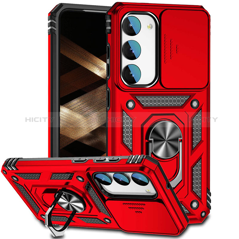 Silikon Hülle Handyhülle und Kunststoff Schutzhülle Hartschalen Tasche mit Magnetisch Fingerring Ständer MQ6 für Samsung Galaxy S23 Plus 5G Rot Plus