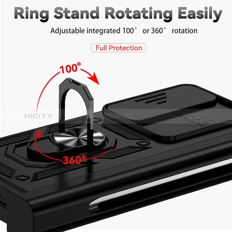 Silikon Hülle Handyhülle und Kunststoff Schutzhülle Hartschalen Tasche mit Magnetisch Fingerring Ständer MQ6 für Samsung Galaxy Z Fold3 5G