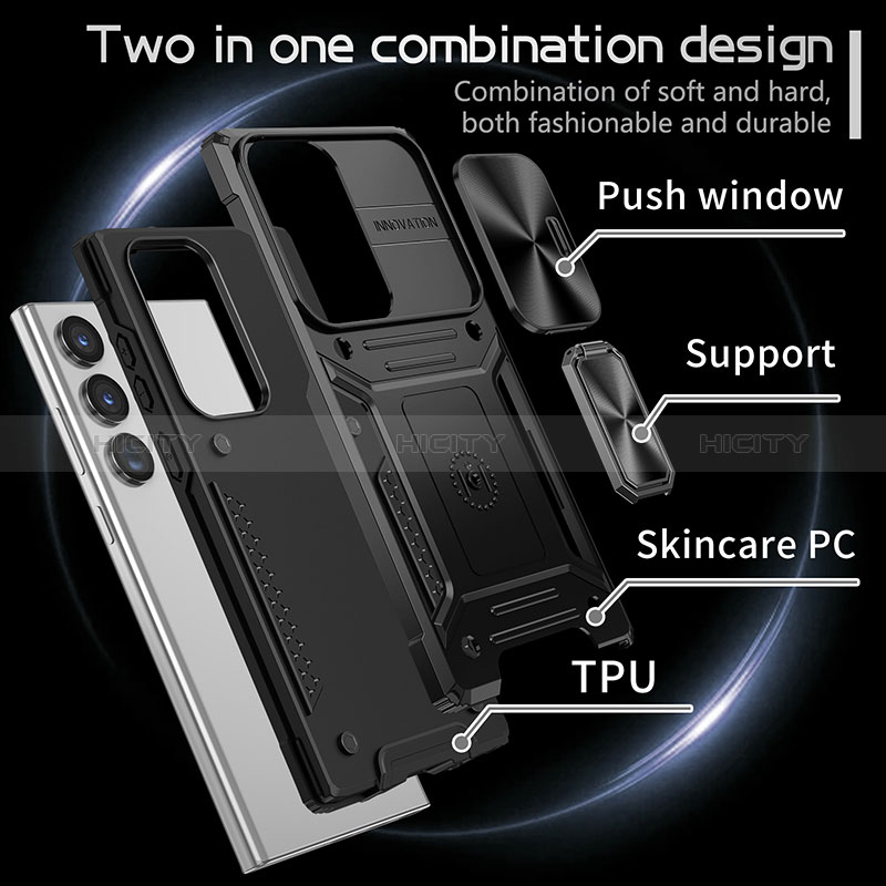 Silikon Hülle Handyhülle und Kunststoff Schutzhülle Hartschalen Tasche mit Magnetisch Fingerring Ständer MQ7 für Samsung Galaxy S22 Ultra 5G