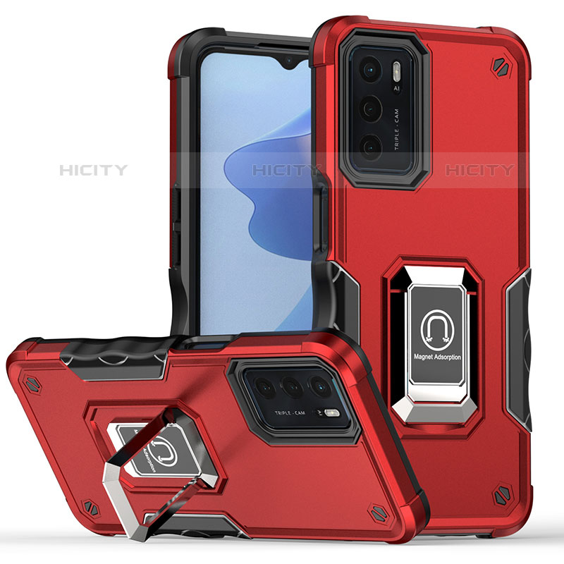 Silikon Hülle Handyhülle und Kunststoff Schutzhülle Hartschalen Tasche mit Magnetisch Fingerring Ständer QW1 für Oppo A16s Rot Plus