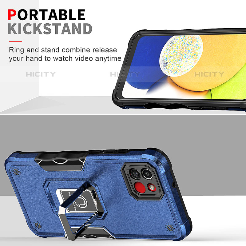 Silikon Hülle Handyhülle und Kunststoff Schutzhülle Hartschalen Tasche mit Magnetisch Fingerring Ständer QW1 für Samsung Galaxy A03 groß