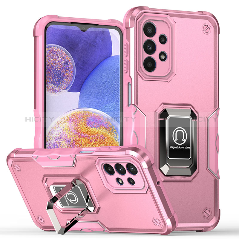 Silikon Hülle Handyhülle und Kunststoff Schutzhülle Hartschalen Tasche mit Magnetisch Fingerring Ständer QW1 für Samsung Galaxy A23 5G Rosegold Plus