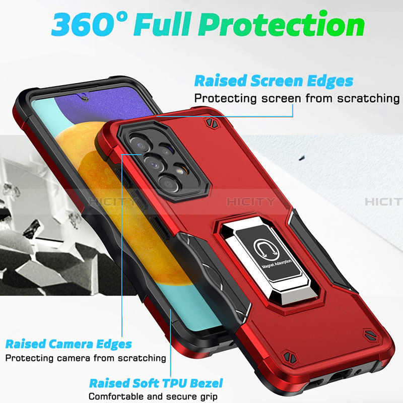 Silikon Hülle Handyhülle und Kunststoff Schutzhülle Hartschalen Tasche mit Magnetisch Fingerring Ständer QW1 für Samsung Galaxy A33 5G