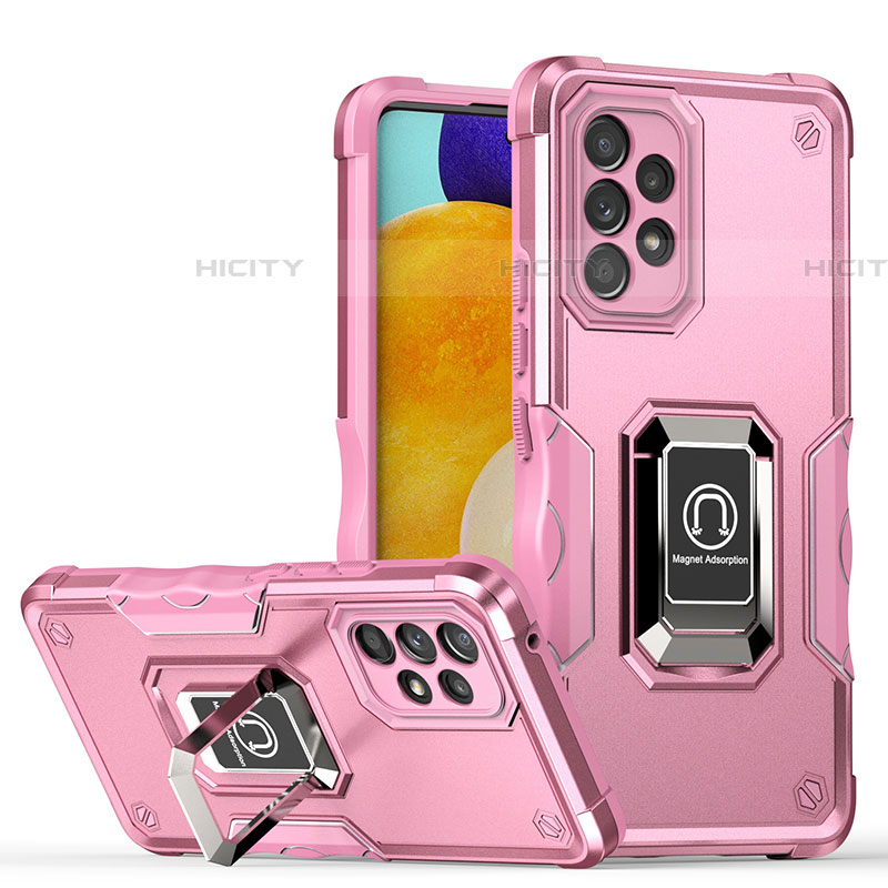 Silikon Hülle Handyhülle und Kunststoff Schutzhülle Hartschalen Tasche mit Magnetisch Fingerring Ständer QW1 für Samsung Galaxy A53 5G Rosegold