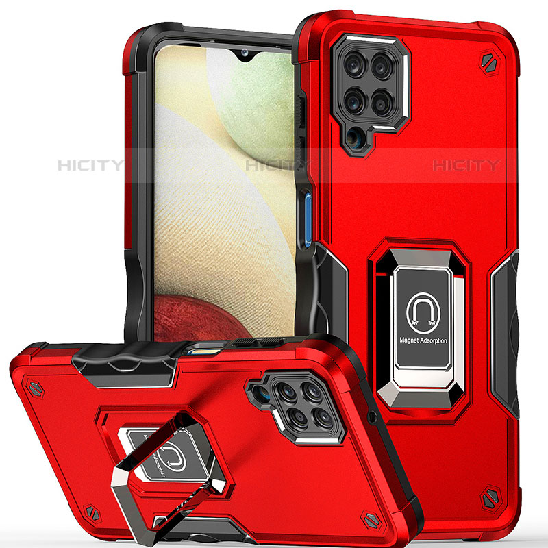 Silikon Hülle Handyhülle und Kunststoff Schutzhülle Hartschalen Tasche mit Magnetisch Fingerring Ständer QW1 für Samsung Galaxy M53 5G Rot