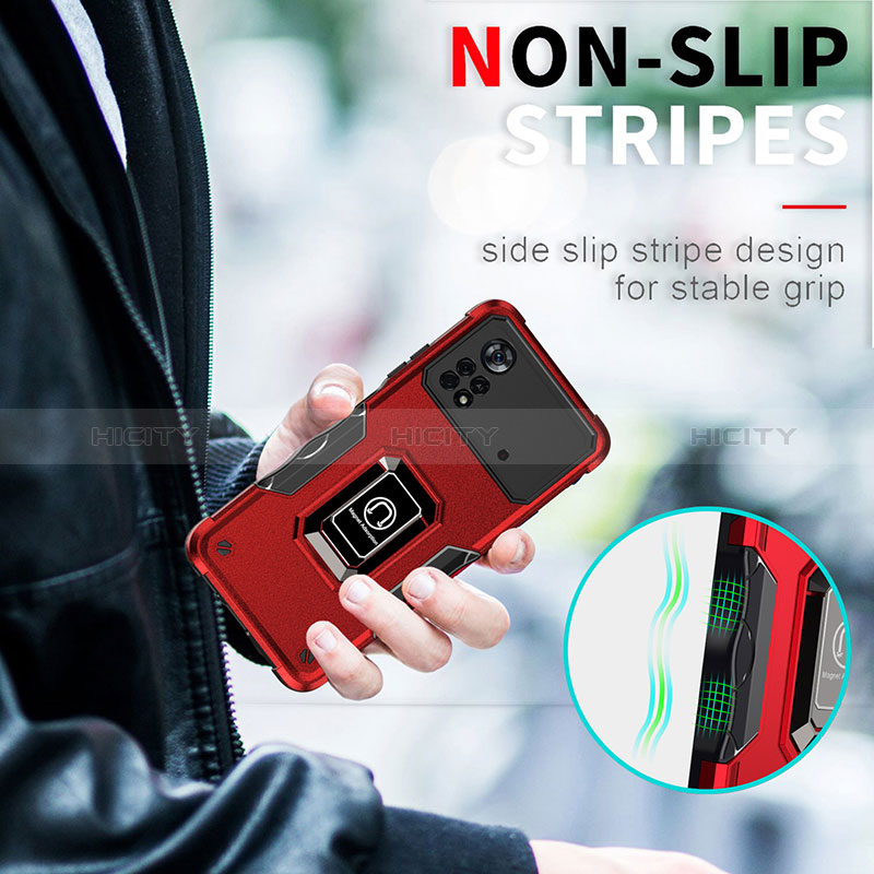 Silikon Hülle Handyhülle und Kunststoff Schutzhülle Hartschalen Tasche mit Magnetisch Fingerring Ständer QW1 für Xiaomi Poco X4 Pro 5G groß