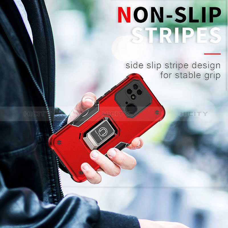 Silikon Hülle Handyhülle und Kunststoff Schutzhülle Hartschalen Tasche mit Magnetisch Fingerring Ständer QW1 für Xiaomi Redmi 10 India