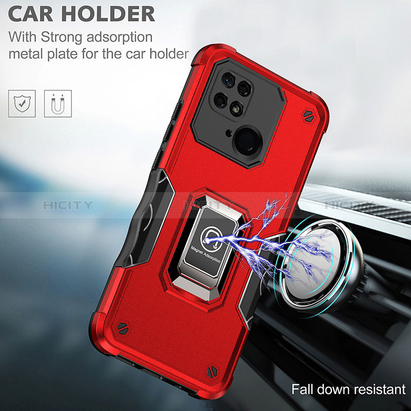 Silikon Hülle Handyhülle und Kunststoff Schutzhülle Hartschalen Tasche mit Magnetisch Fingerring Ständer QW1 für Xiaomi Redmi 10 Power