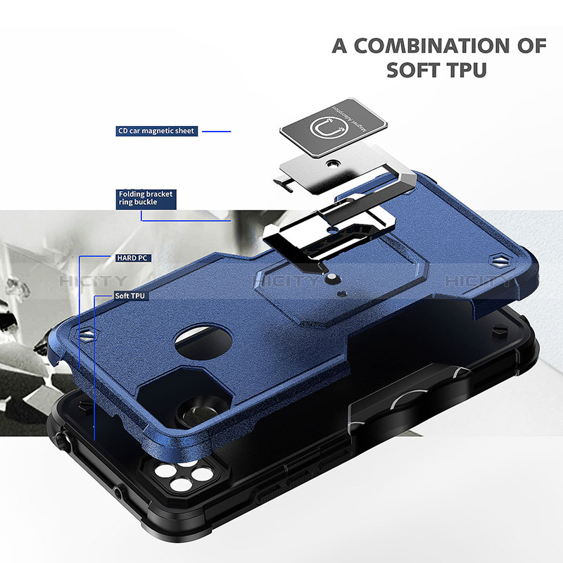 Silikon Hülle Handyhülle und Kunststoff Schutzhülle Hartschalen Tasche mit Magnetisch Fingerring Ständer QW1 für Xiaomi Redmi 9C groß